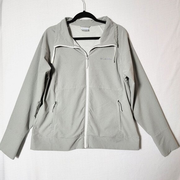 Columbia Womens Track Jacket Sz XL Long Sleeve Full Zip Pockets Light Grey - Picture 1 of 12